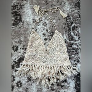 Crochet Halter Top with Fringe - BRAND NEW WITH TAGS